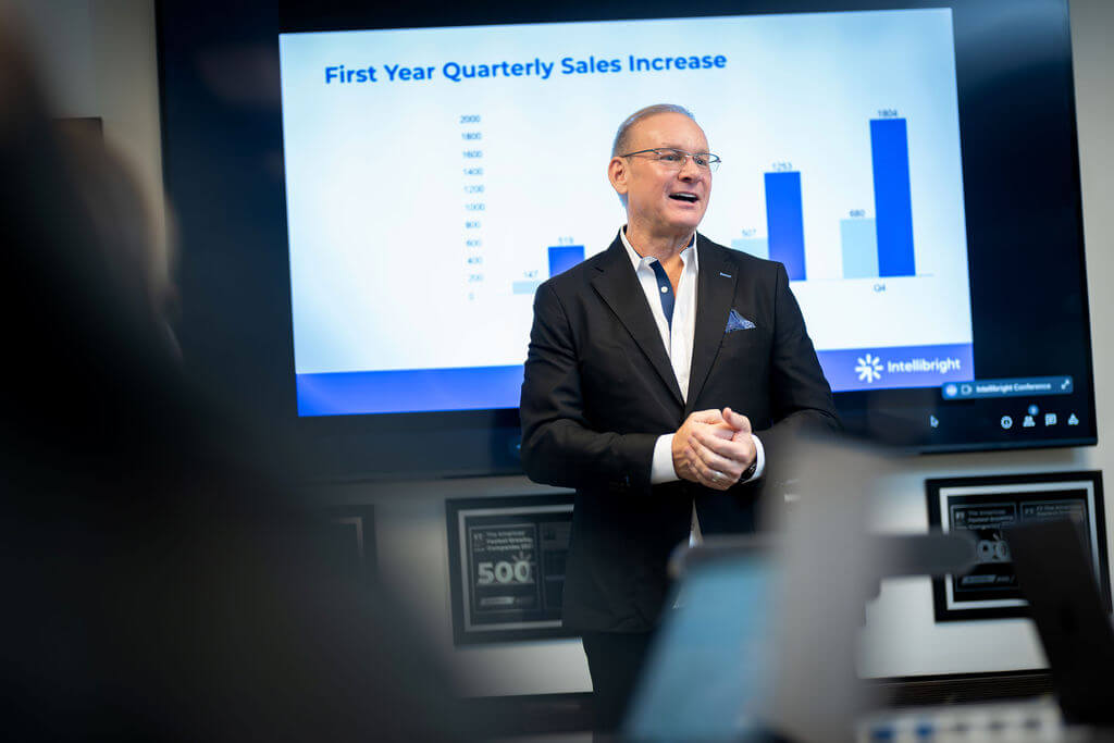 A marketer presents quarterly sales growth for an SEO and digital marketing agency.