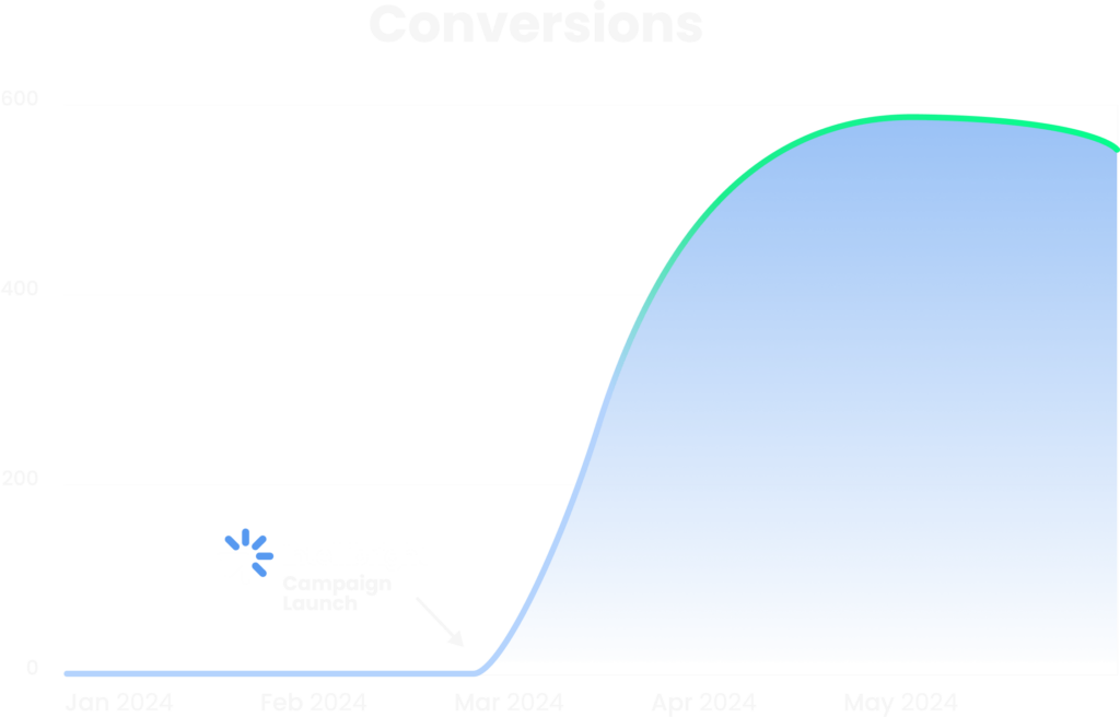 Line graph showing conversions surge after paid media campaign by digital marketing agency.