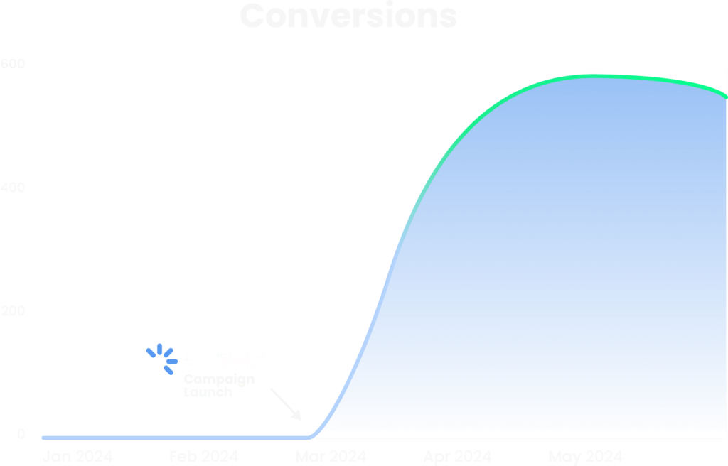 Line graph showing conversions surge after paid media campaign by digital marketing agency.
