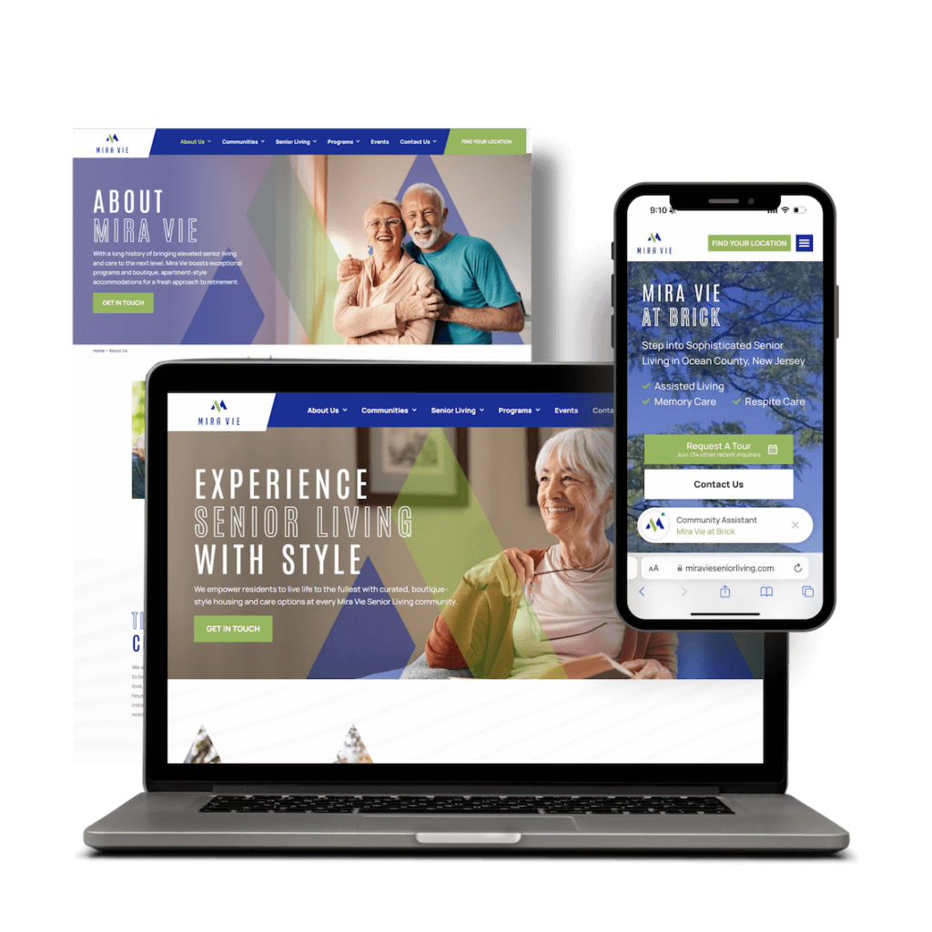 Tablet, laptop, and smartphone show Mira Vie’s site built by a digital marketing agency.