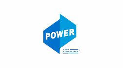 Blue geometric logo for a digital marketing agency, "POWER" in bold white text.