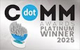 CdotComm Awards Platinum Winner 2025 logo with trophy, ideal for digital marketing agencies and SEO services recognition.