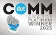 CdotComm Awards Platinum Winner 2025 logo with trophy, ideal for digital marketing agencies and SEO services recognition.