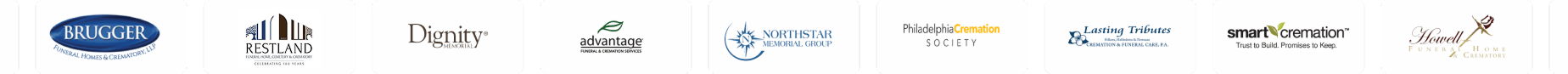 Eight unique funeral home logos showcase digital marketing, SEO, and web design services.