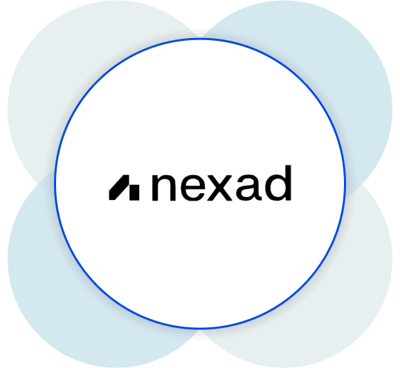 Nexad logo icon on blue circles, representing AI-driven digital marketing services.