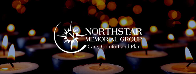 A row of lit tea candles in darkness with the NorthStar Memorial Group logo and “Care, Comfort and Plan” text, ideal for funeral home digital marketing, SEO services, or a content marketing campaign.
