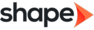 The word "shape" with an orange play button, logo for a digital marketing agency.