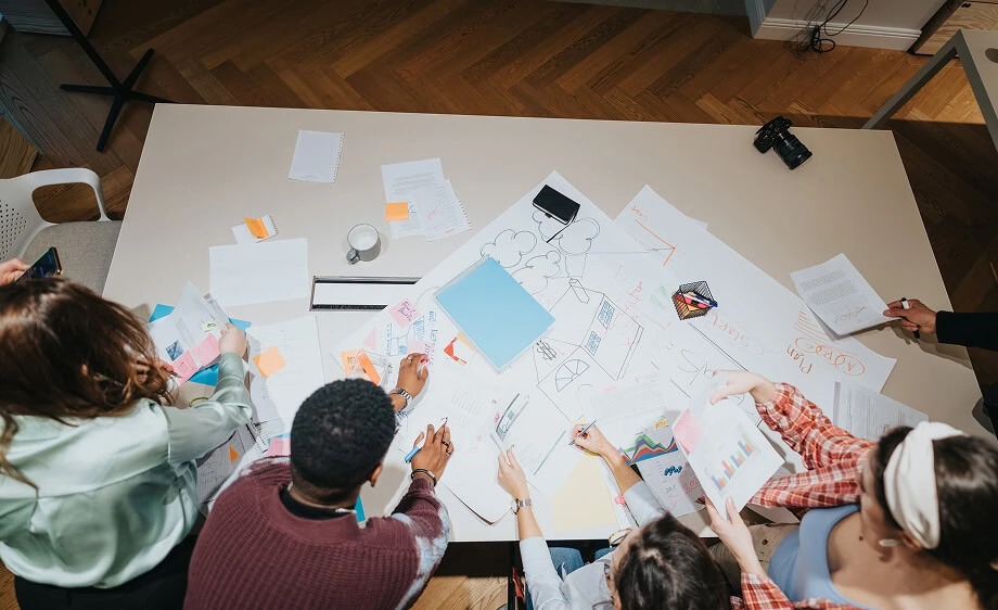 A digital marketing team collaborates on SEO, social media, and paid ads strategy.