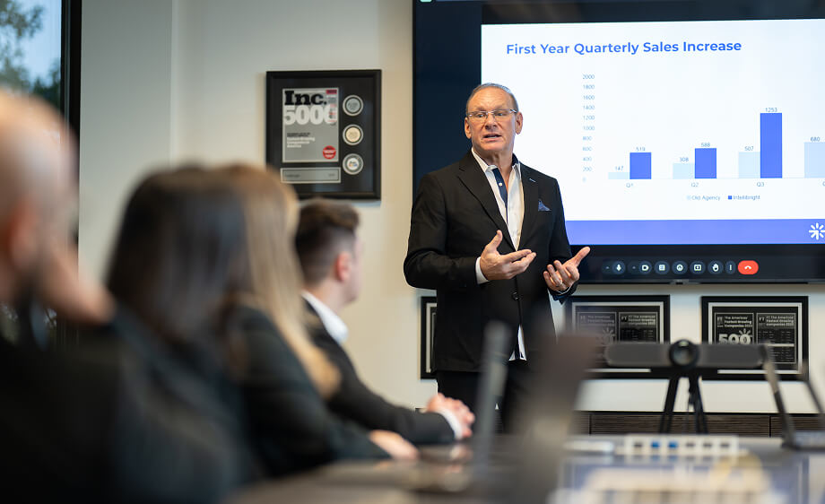 Digital marketing agency leader presents quarterly sales growth via SEO and call tracking.