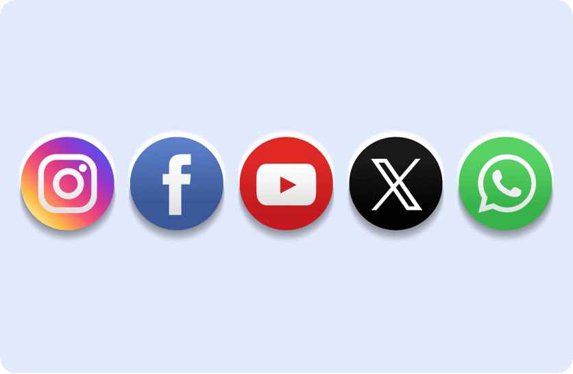 Social media icons for digital marketing agency, SEO, and content marketing.