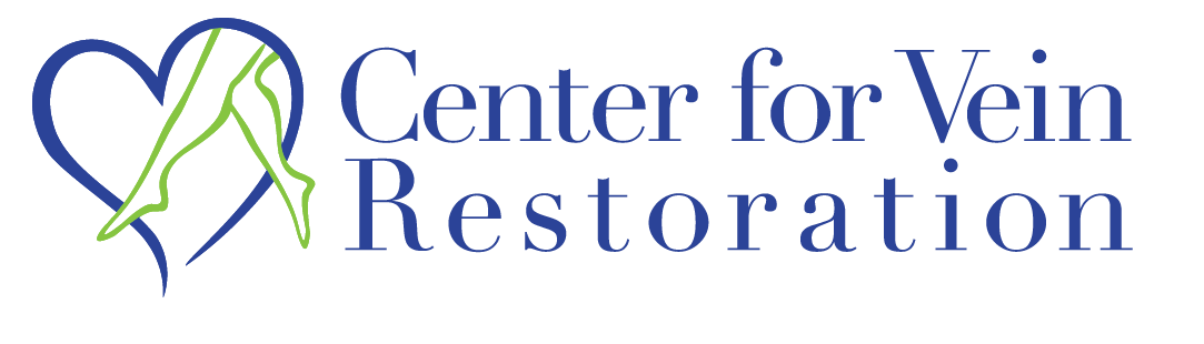 Center for Vein Restoration logo with blue heart, green legs, and blue text, ideal for web development and SEO services.