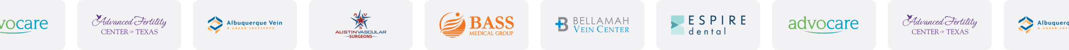 Eight healthcare organization logos in a row, perfect for digital marketing, SEO, and web development services.