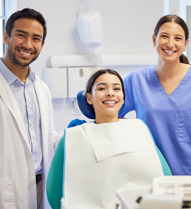 A dentist team with a patient in a modern clinic, perfect for digital marketing agency or SEO services promotion.