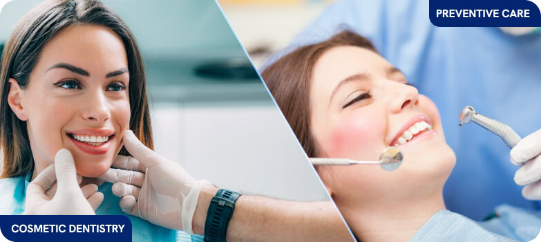 A dentist inspects a smile and performs cleaning, ideal for dental SEO and content marketing.