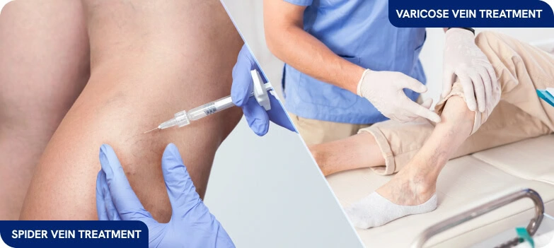 A healthcare provider treats leg veins, showcasing senior care for digital marketing agency SEO and content marketing.