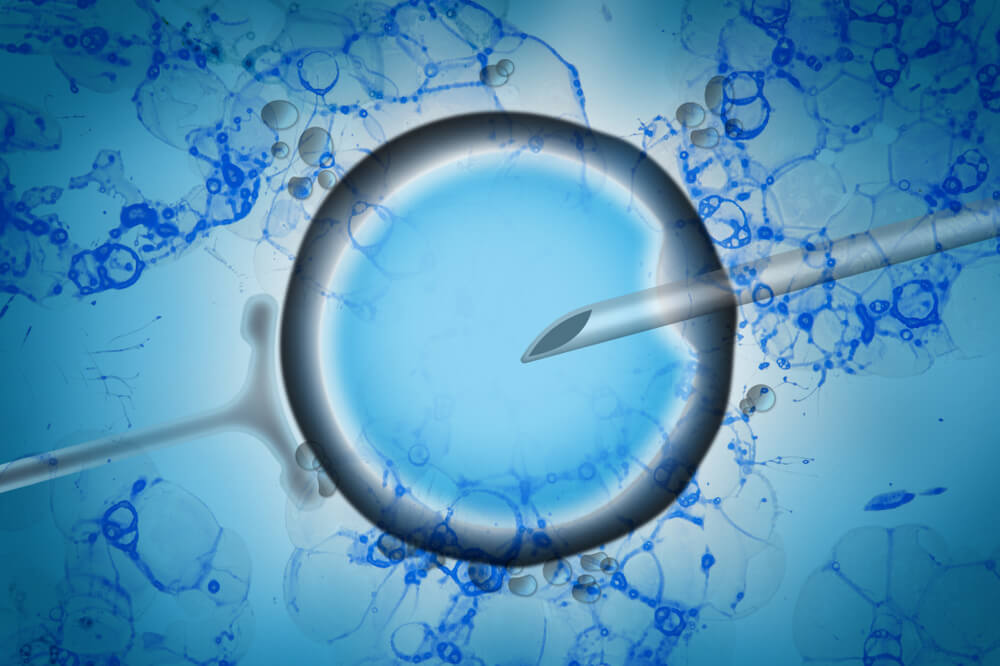 Needle injecting into a cell with blue background for digital marketing agency or SEO services.