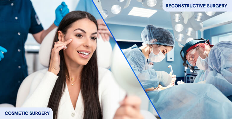 Split image with cosmetic surgery and plastic surgery, ideal for digital marketing agency or seo services content.