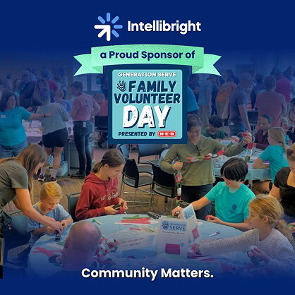 Intellibright digital marketing agency team and families craft together at Family Volunteer Day with H-E-B.