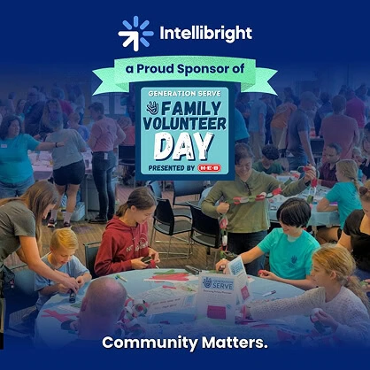 Intellibright digital marketing agency team and families craft together at Family Volunteer Day with H-E-B.