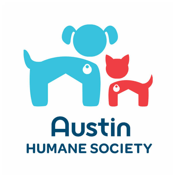Austin Humane Society logo with blue dog, red cat, and SEO services digital marketing agency branding.