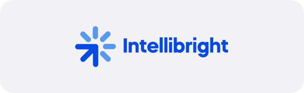 Blue Intellibright digital marketing agency logo with sunburst, bold font on gray background.