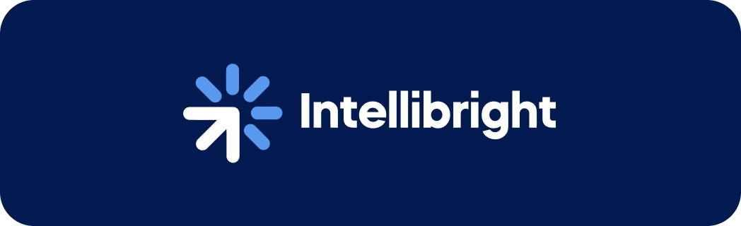 Intellibright digital marketing agency logo with upward arrow for SEO and web development on dark blue background.