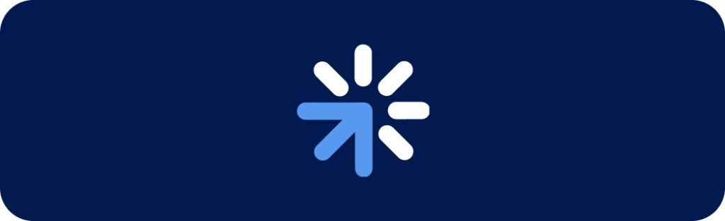 A blue arrow rises leftward with sunburst lines, symbolizing SEO and digital marketing on a dark blue background.