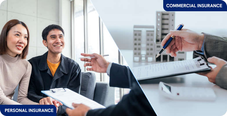Couple discussing insurance with an advisor at our digital marketing agency.