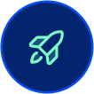 Green rocket icon in blue circle, symbolizing innovative SEO and digital marketing agency services.